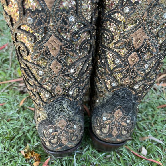Corral Women's New Ash Grey Inlay & Studs & Crystal Western Boots, Size 9 - Picture 8 of 15